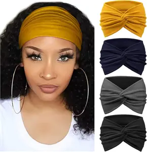 4 Pack Turban Headbands for Women Wide Vintage Head Wraps Knotted Cute Hair Bands Accessories