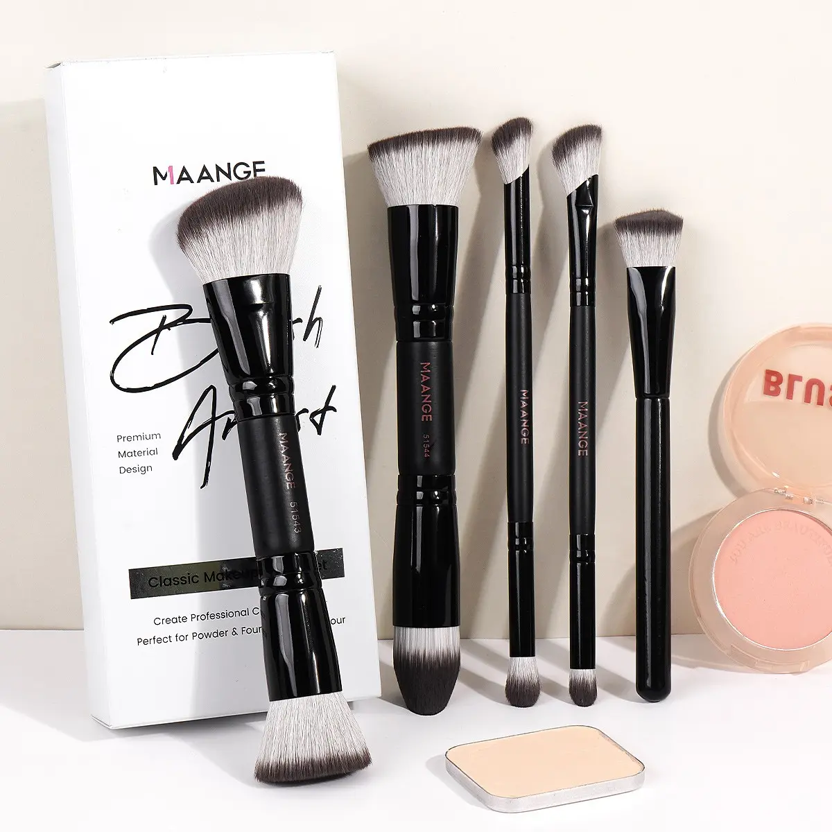 Maange 5-Piece Makeup Brush Set, Cosmetic Brushes, Foundation Brush, Concealer Brush, Blush Brush, Contour Brush, Portable Travel Makeup Tools