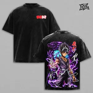 Hiei "Dragon of the Darkness Flame" Graphic Oversized Vintage Washed Tee | Heavyweight Cotton Anime Streetwear