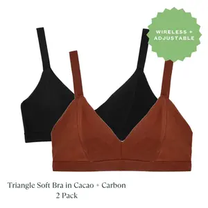 Organic Cotton Triangle Soft Bra in Carbon & Cacao 2-Pack
