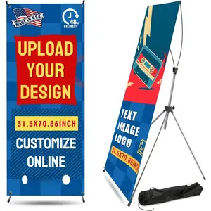Custom Banner with X Stand 31.5" X 70.86", Banners and Signs Customize, Custom Retractable Banner with Travel Bag for Display, Store, Wedding, Graduation, Outdoor Indoor Events