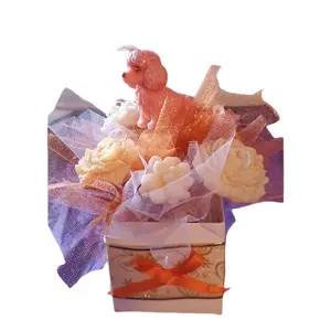 Autumnal Candle Bouquet with Dog Detail and Tulle Accents for Cozy Home Decor