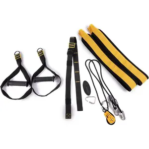 Suspension Training System with Dual Rubber Grips & Door Anchor Adjustable Straps for Full Body Home Workout Indoor Fitness Resistance Trainer Kit