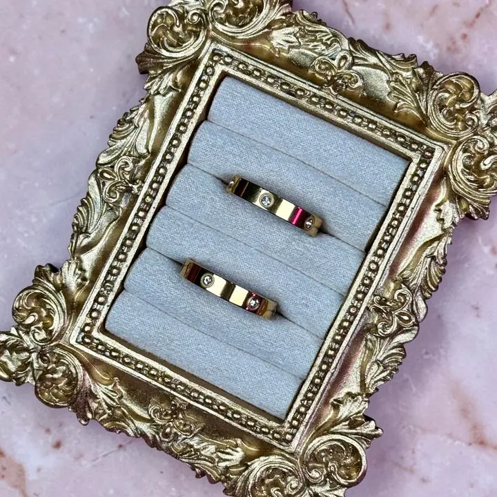 Diamond Ring Band in Stainless Steel and Gold Plated with Embedded Diamonds for Elegant Wear