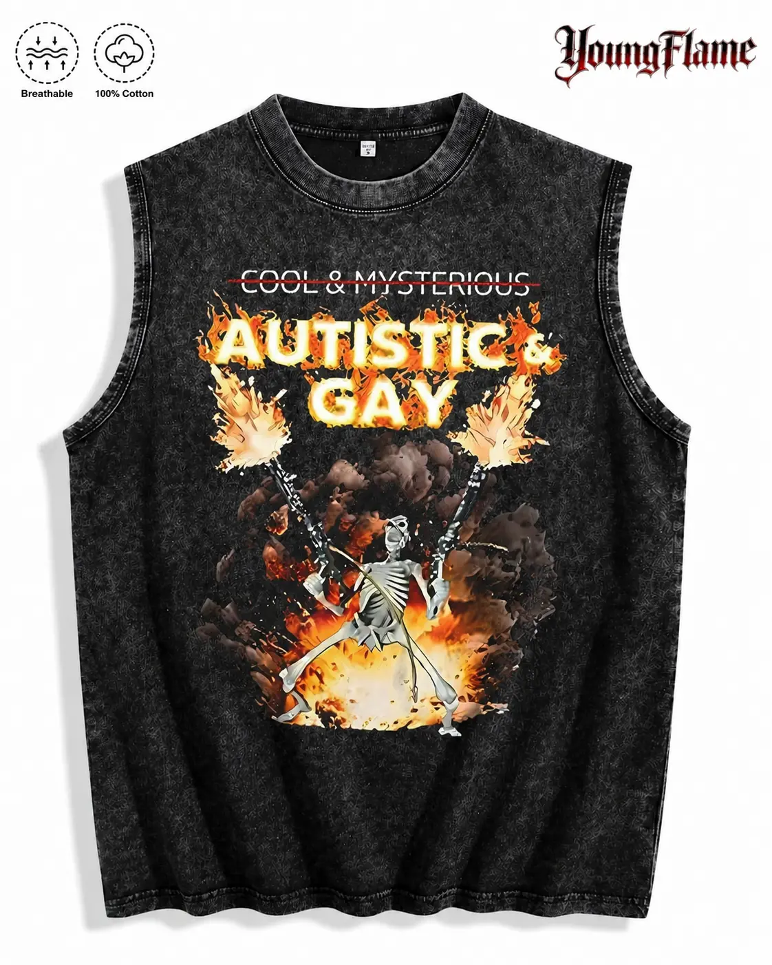 Vintage Acid Wash Ironic Meme Skull Graphic Tee Pride Outfit Streetwear Y2K Clothing Summer Sleeveless Tank Top loose fit casual shirt cotton t-shirt