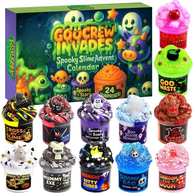 Halloween Slime Advent Calendar 2025 Teen Girls | 24 Days Halloween Countdown Kit with Cute Slime Monster Collectible Holiday Gifts for Kids Teens Boys