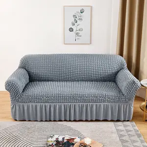 Stretchable Floral Embossed Sofa Cover with Skirt, Dustproof Sofa Protector, Home Living Room Decoration, Printed Sofa Slipcover