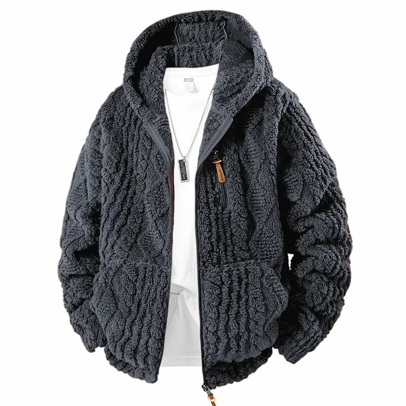 Men's Autumn And Winter Fleece Lined Thickened Jacket Trendy Versatile Pullover Men's Warm Hooded Windproof Coat
