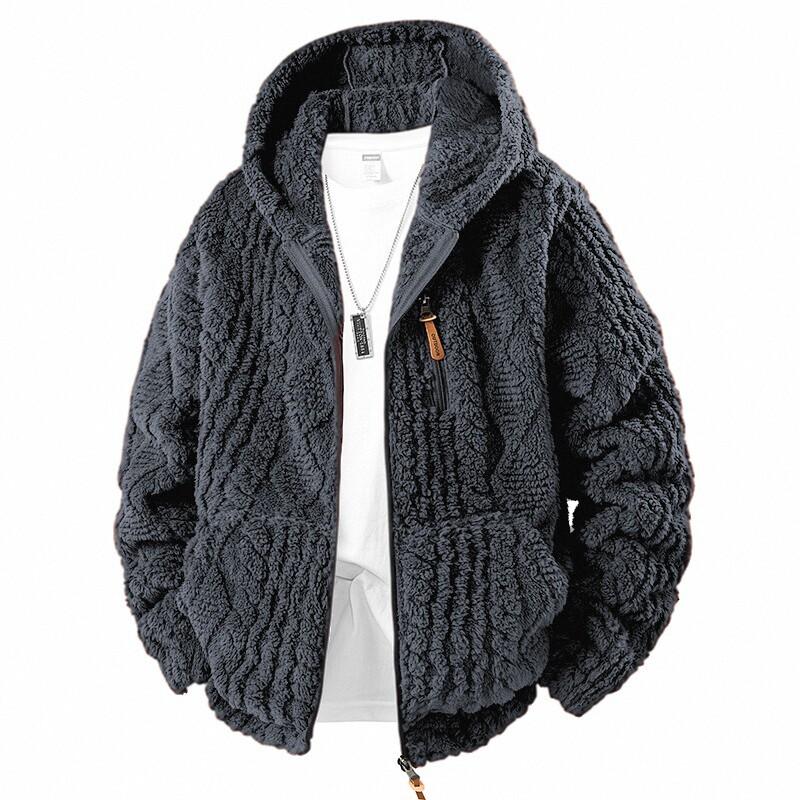 Men's Autumn And Winter Fleece Lined Thickened Jacket Trendy Versatile Pullover Men's Warm Hooded Windproof Coat