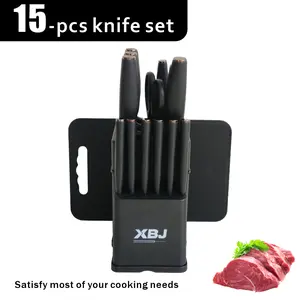 15-Piece Kitchen Knife Set with Solid Wood & Plastic Knife Block: Chef's Knife, Japanese-Style Knife, Meat/Vegetable Knife, Chicken Bone Knife, German-Style Steak Knife – All Included. Wooden Sturdy Chopping Sturdy Chopping