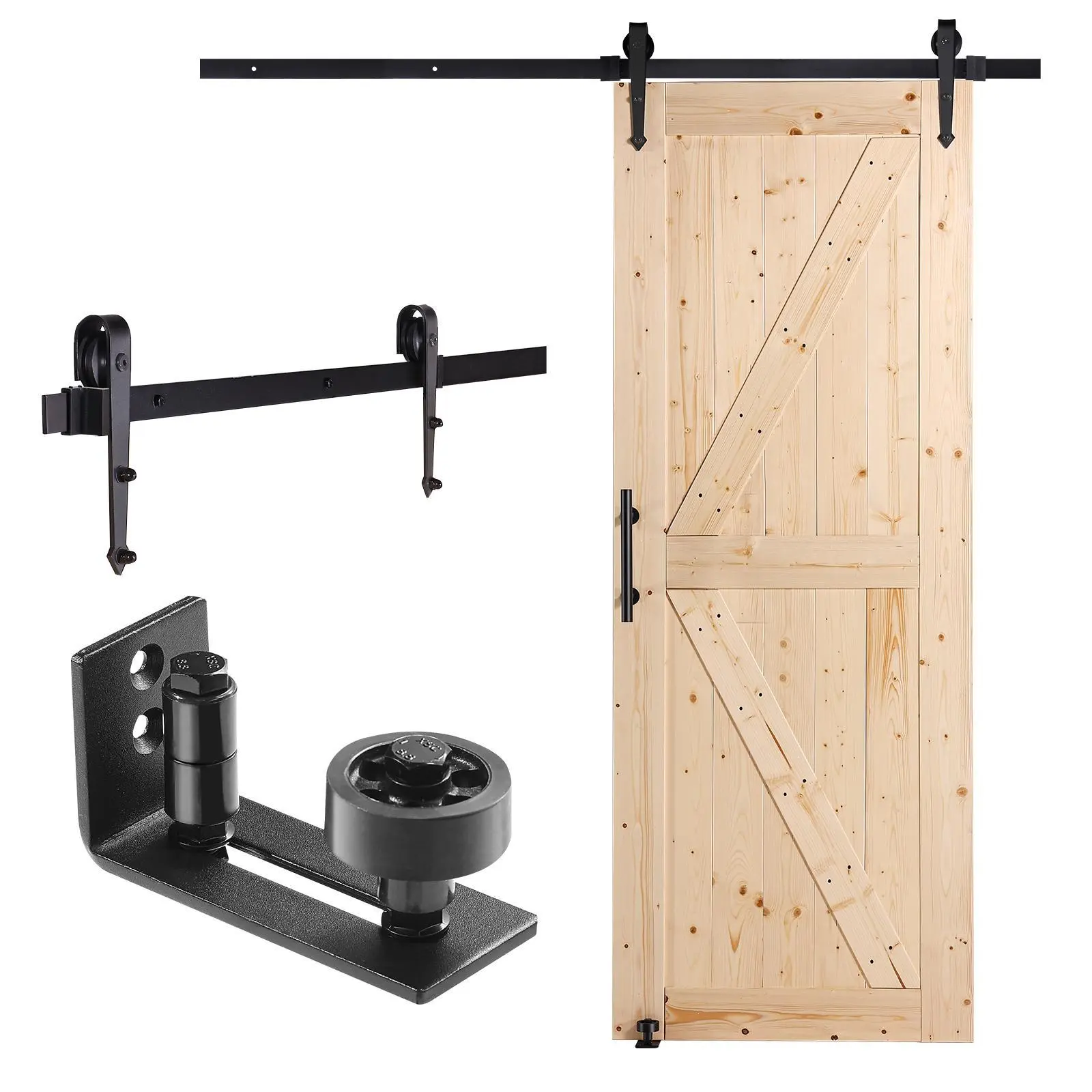 【SummerFinds】VEVOR Barn Door and Hardware Kit,  30" x 84" Wood Sliding Barn Door, Smoothly and Quietly, Barn Door Kit with 8-in-1 Floor Guide and Door Handle, Spruce Wood Panelled Slab, Easy to Install