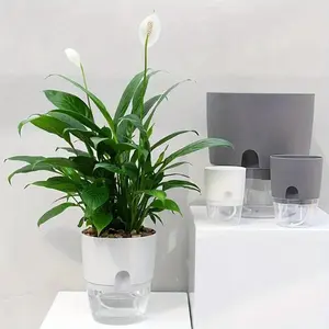 Transparent Double Layer Flower Pot, Self Watering Flowerpot with Injection Port, Creative Simple Style Plastic Lazy Flowerpot for Home Office Decor, Plastic Flower Pots