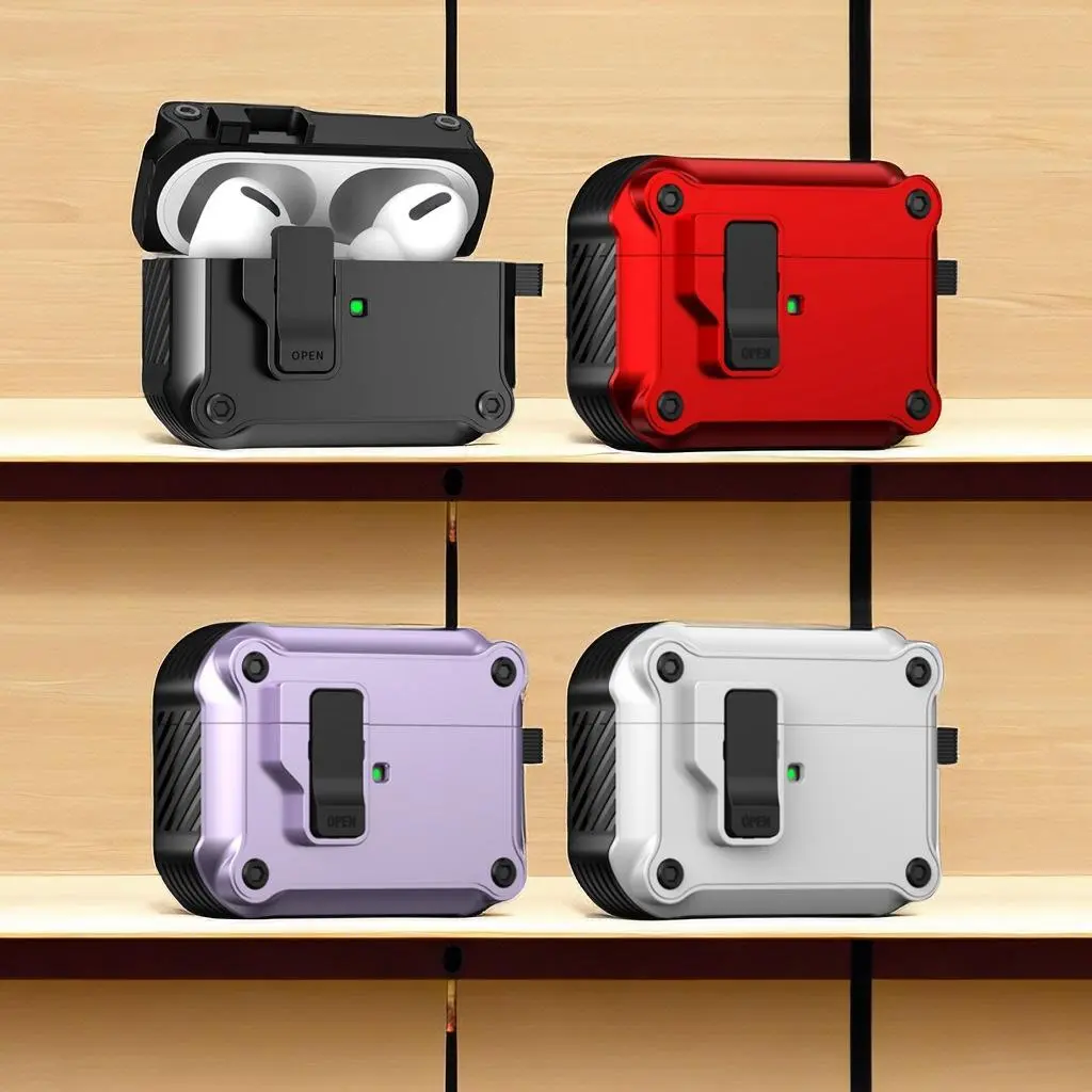 Military-Grade AirPods Case for AirPods 1/2/3/4 & Pro 1/2/3, Shockproof Hard Shell Protective Cover with Secure Lock, Full Body Drop Protection, LED Visible & Pop-Up Lid, USB-C & Lightning Compatible