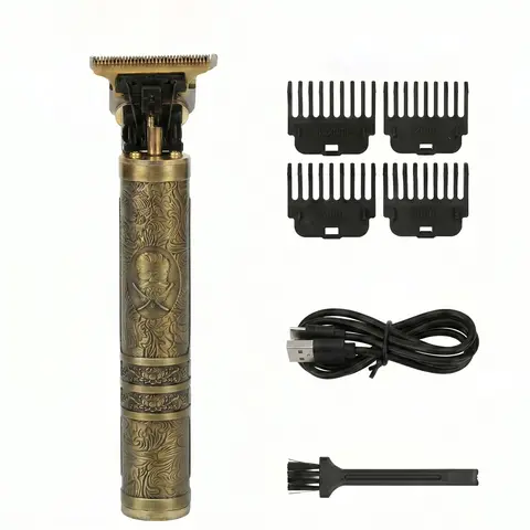 T9 Vintage Style Wireless Hair Clipper - Portable Cordless 0-Gapped Trimmer for Adults, USB-Powered Rechargeable Stay Powered Styling Tool with Combs, Brush for Bald Head, Hairline Edge Detail