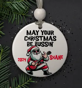 Personalized Bussin Christmas Gen Z Ornament, Funny Gift for Teen Boy, Santa Guitar, Trending Meme
