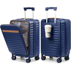 Carry  Luggage Airline Approved with Front Compartment and Cup Holder, 20 Inch Hard Shell Carry- Suitcase with Spinner Wheels and TSA Lock for Women Men
