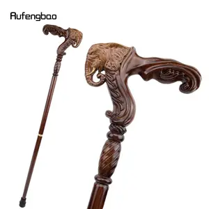 Elephant Brown Wooden Fashion Walking Stick Decorative Vampire Cospaly Party Wood Walking Cane Halloween Mace Wand Crosier 93cm