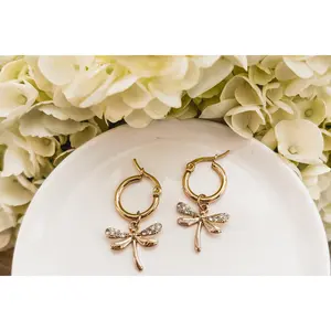 Gold Dragonfly Hug Earrings