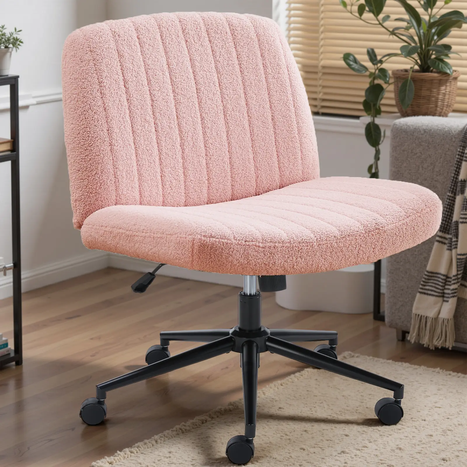 【Back to School】【Deal】Sweet Funiture S - Criss Cross Office Chair with Wheels, Wide Armless Home Office Desk Chair with Dual-Purpose Base, Swivel Heig