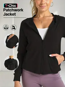 Women's Hooded Sports Jacket with Zipper Pockets, Casual Outdoor Clothing, Comfortable Fashion Design for Various Activities, Casual Athletic Jacket, Spring Sports Jacket