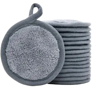 BloomSesame Reusable Makeup Remover Pads 16 Pack Microfiber Cleansing Facial Rounds Wipes Face Eyes Lips（3.5inch grey）