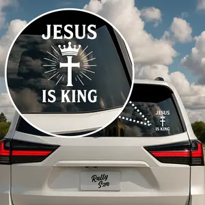 Jesus Is King Christian Car Decal Sticker Durable Oracal 651 Vinyl Weatherproof 5 Year Lifespan Easy Installation Versatile Use for Cars Laptops Water Bottles