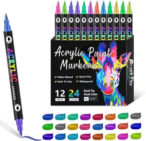 24/72/96 Acrylic Paint Markers - Paint Pens for Drawing, For Fabric, Rock, Glass, Wood, DIY - Art & Craft Supplies for Adults, Teens, Kids - Teacher Appreciation Gift Dual-Tip Artist Marker Set