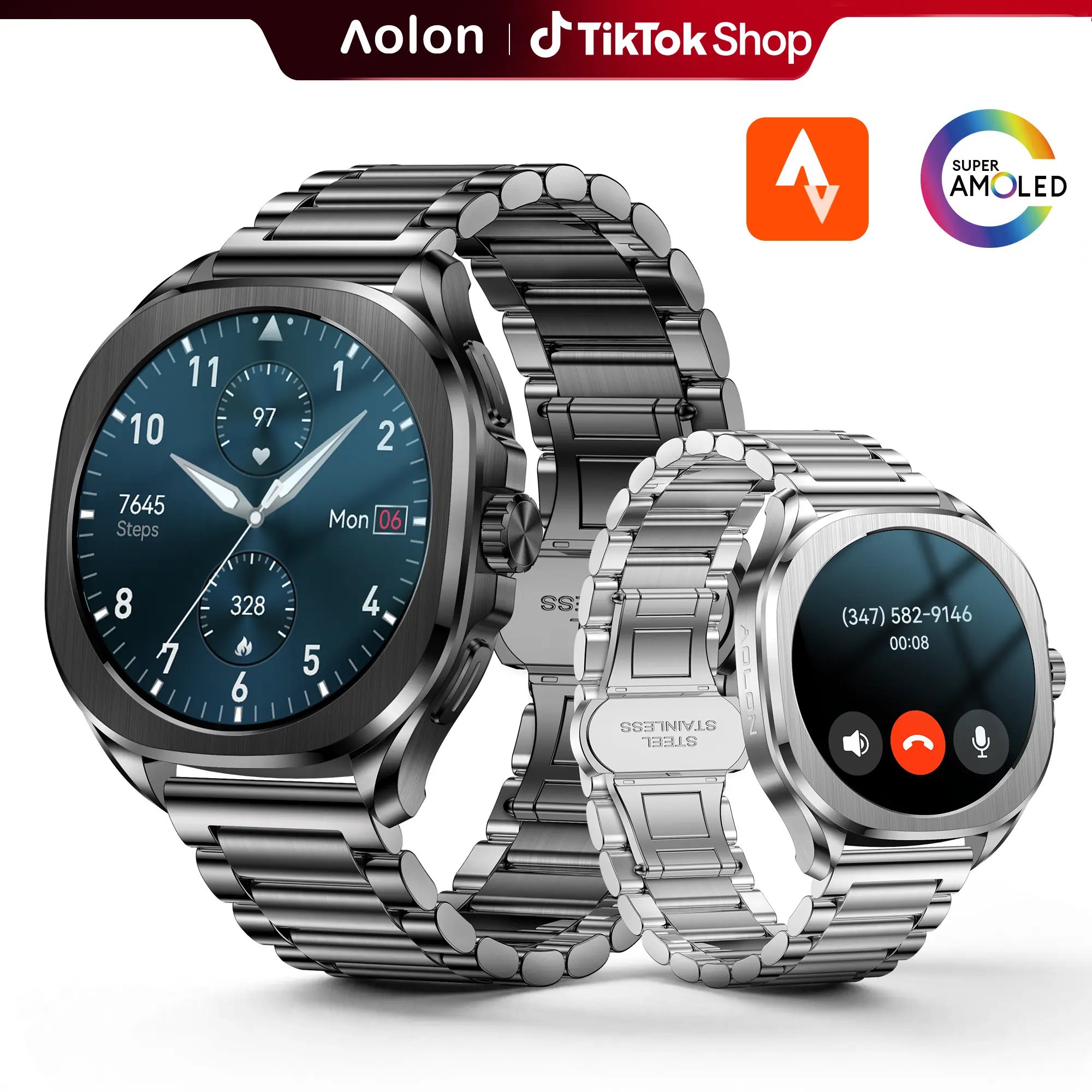【Classic & Smart】Aolon Cube Smart Watch, Classic Timepiece Look, Luxury Style, All-Metal Design, 1.43" AMOLED AOD, Bluetooth Calling, Notifications, Health Tracking, 140+ Sports Modes, AGPS, Up to 20-Day Battery, IP68/1ATM.#sohochic#tiktokshopstockup