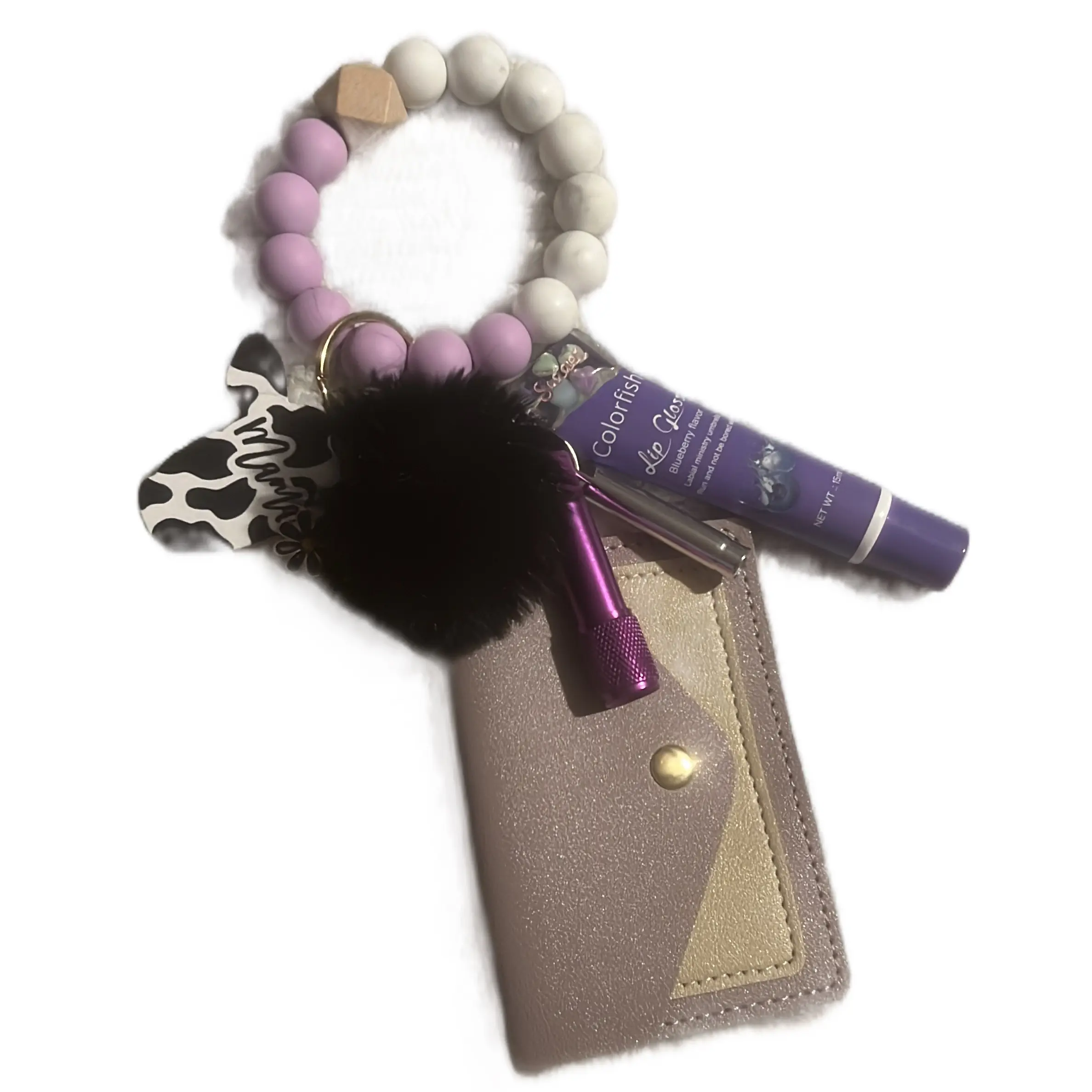 Lipgloss keychain/wallet with whistle and flashlight