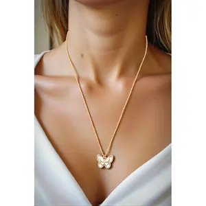 ABALONE AND MOP BUTTERFLY PENDANT NECKLACE