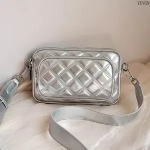 2026 Trendy Quilted Lattice Crossbody Bag for Women - Soft Leather, Double Zipper, Wide Strap, Large Capacity Square Shoulder Purse for Daily Commute, Shopping (Sports & Outdoor Gym Accessory)