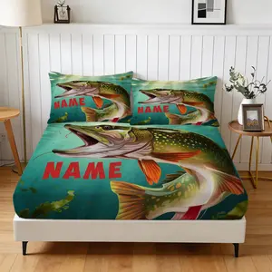 Screeching Fish Pattern Bed Skirt Set, Includes 1 Sheet and 2 Pillowcases, Anti-Slip Dust Cover for Bedroom, Perfect Gift for Birthdays and Holidays