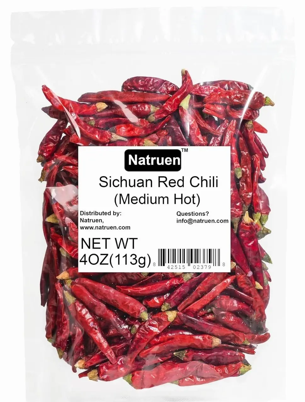 Natruen Whole Dry Szechuan Chinese Red Chili Pods 4 Oz (Medium Hot), Spicy Sichuan Dried Red Hot Chilies for Chili Oil, Paste, and Sauce