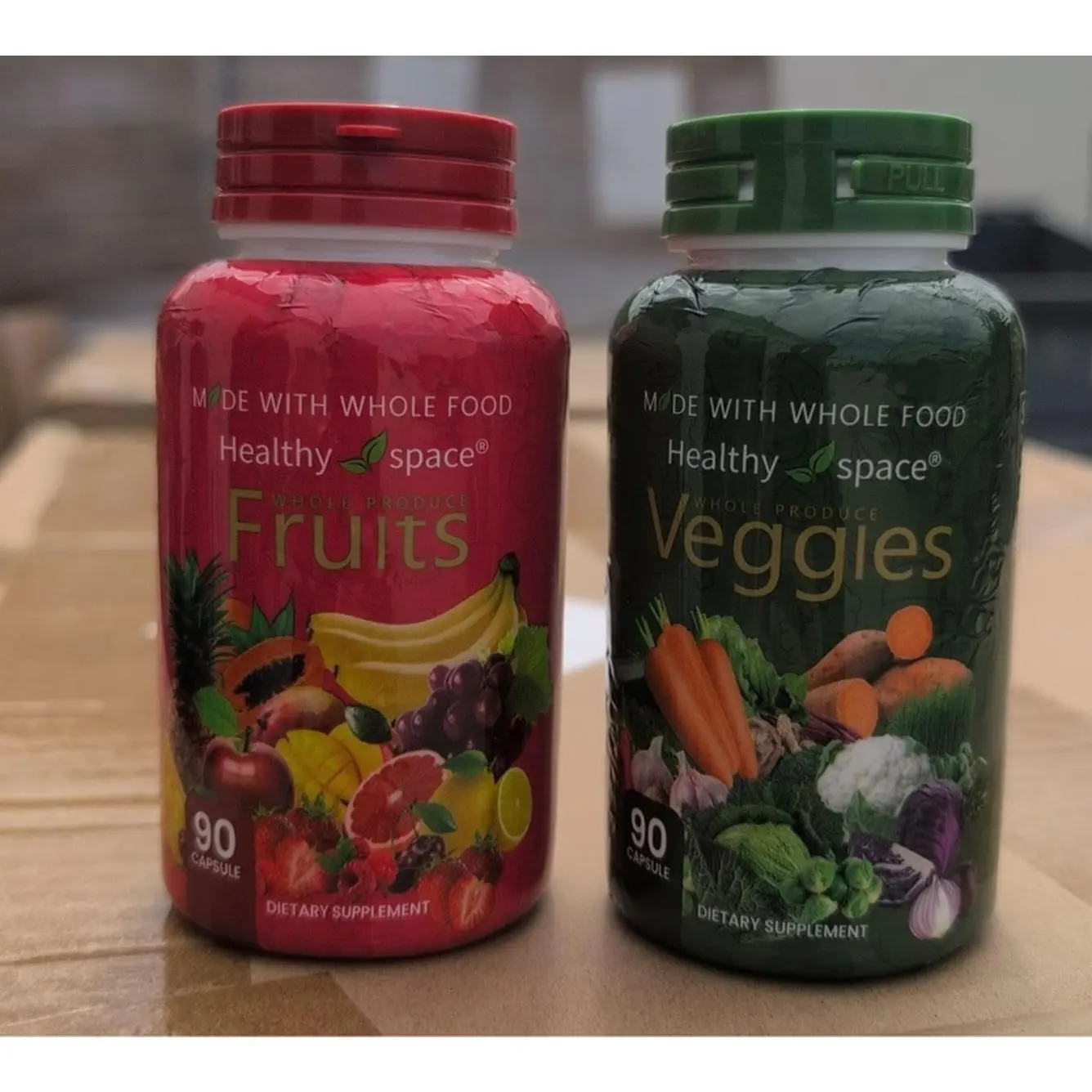 Healthy Space Fruits & Veggies Dietary Supplement - 90 Capsules Each - Made with Whole Food for Optimal Nutrition