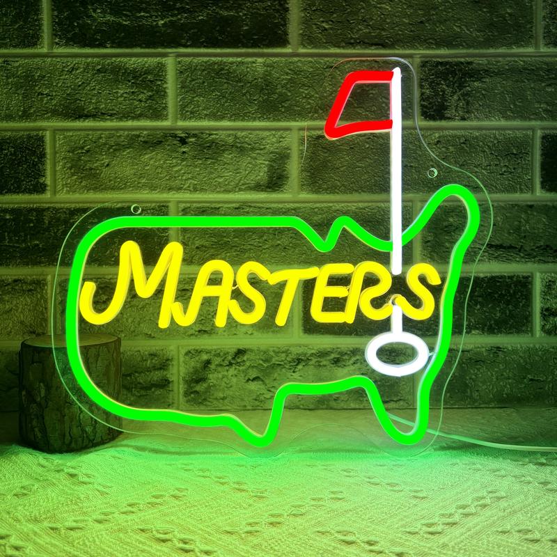 Masters Golf neon sign, Led Neon Lights, suitable for men's lounges, sports bars, game rooms, golf club décor, and garage wall neon art. Dimensions: 13.3 x 12.2 in.