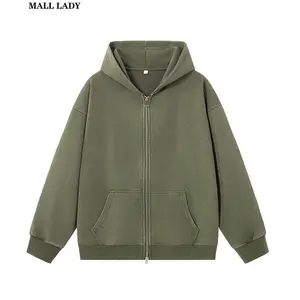 MALL LDAY Mens Womens Double Zip Up  Oversized Acid Wash Heavyweight Fleece Cotton Zipper  Vintage Hoodie