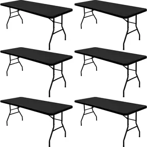 6 Pack Picnic Table Cover Fitted Tablecloth for 6 Foot Rectangle Tables Elastic Waterproof Stretch Washable Patio Folding Outdoor Spandex Table Cloth for Camping Banquet and Parties (Black,30" x 72")