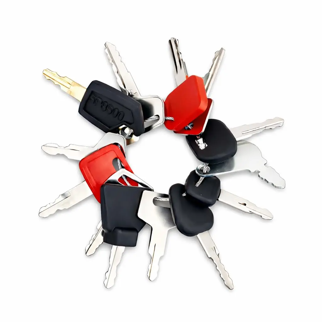 13-Piece Stainless Steel & Brass Heavy Equipment Ignition Key Set with Keychain - Secure Fit for Cat, JD, Case, Komatsu, Hyster, Kubota, JCB, Bobcat, Daewoo, JLG, Toyota, Hitachi, Kobelco, Takeuchi, Volvo (Automotive Construction Vehicle Accessory)
