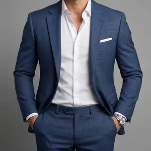 Gianco Ferro  Men's 2pc Slim Fit Plaid Suits Premium Poly-Rayon/Spandex Blend for Weddings Business Groom Events Full American Sizes Regular Short Long Formal Wear Menswear Wetsuit