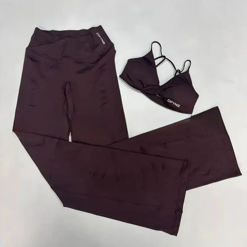 DFYNE Women's Twist Front Yoga Set| Sculpting Long Sleeve Workout Top & High Waisted Flare Leggings for Pilates, Gym & Everyday Wear