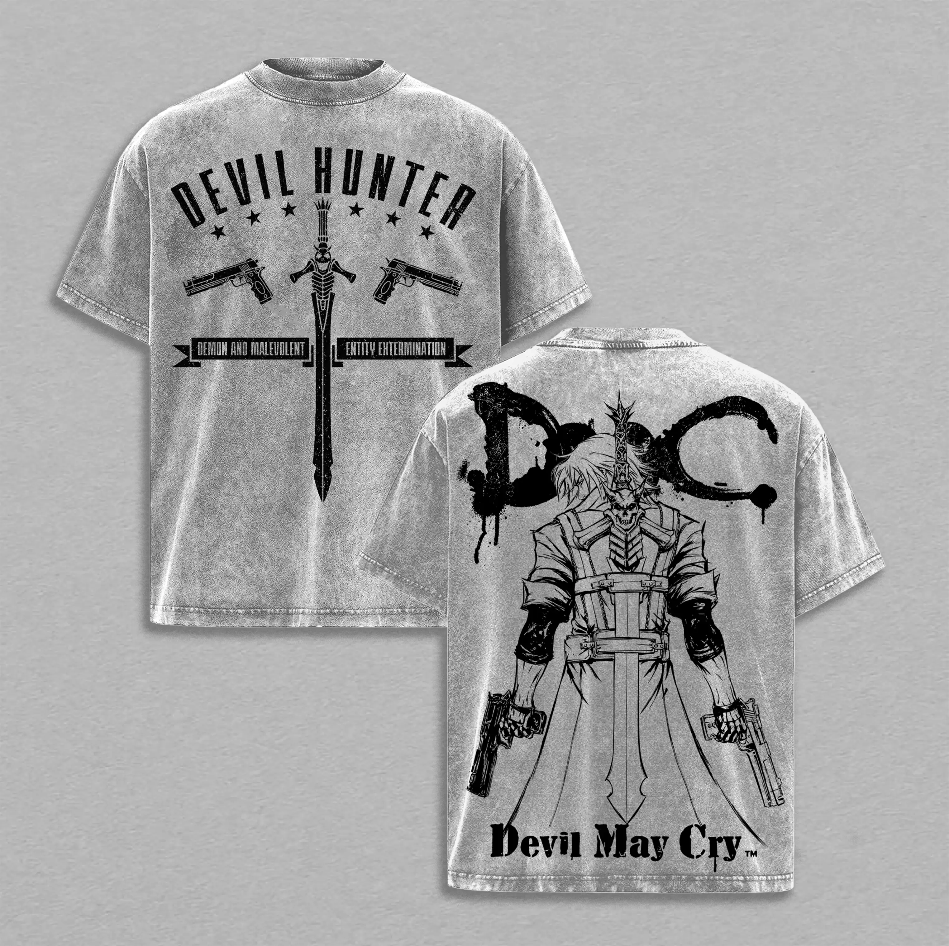 Dante Devil May Cry Anime Double Printed Vintage Washed Tee Unisex Oversize Anime Manga Washed Heavyweight Cotton T-shirt