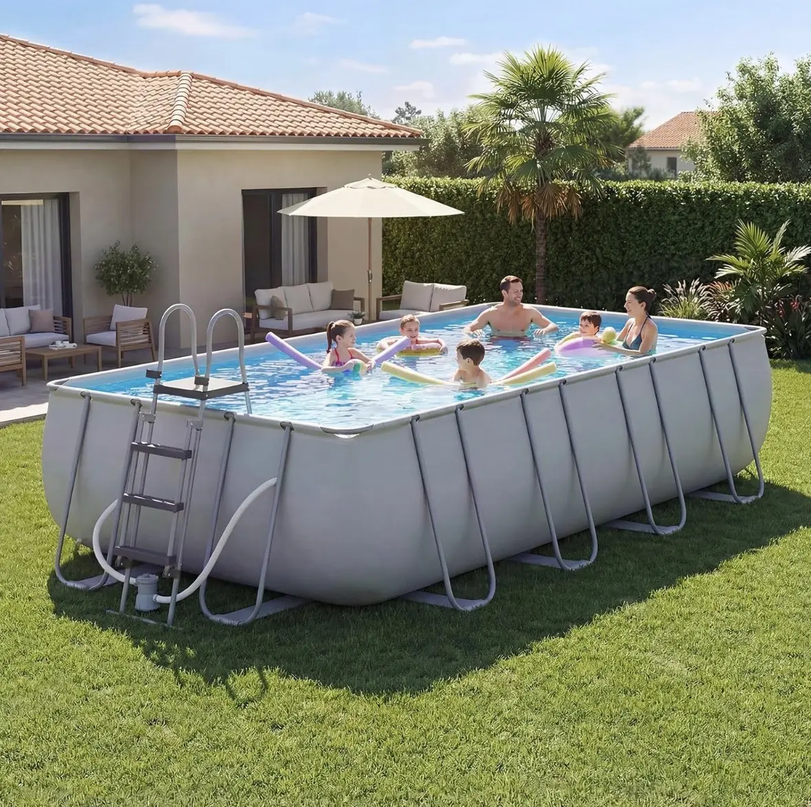 18'×9'×47" Rectangular Inflatable Above Ground Swimming Pool, Home Improvement & Garden Pool Supply