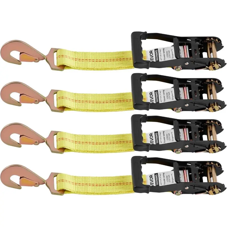 VEVOR Ratchet Tie Down Straps Kit, 2x 120 Tire Straps, 5512 LBS Working Load, 11023 LBS Breaking Strength, Car Tie Down Straps with Snap Hooks for Passenger Car, Truck, Trailer, 4 - Pack VEVOR Ratchet Tie Down Straps Kit, 2x 120 Tire Straps, 5512 LBS Working Load, 11023 LBS Breaking Strength, Car Tie Down Straps with Snap Hooks for Passenger Car, Truck, Trailer, 4 - Pack