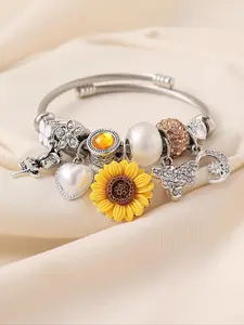 Boho Style Sunflower & Heart & Rose & Moon & Bee Charm Decor Bracelet, Fashion Jewelry for Party, Daily Clothing Decor, Trendy All-match & Exquisite Jewelry for Birthday Gift, Bracelet with charms