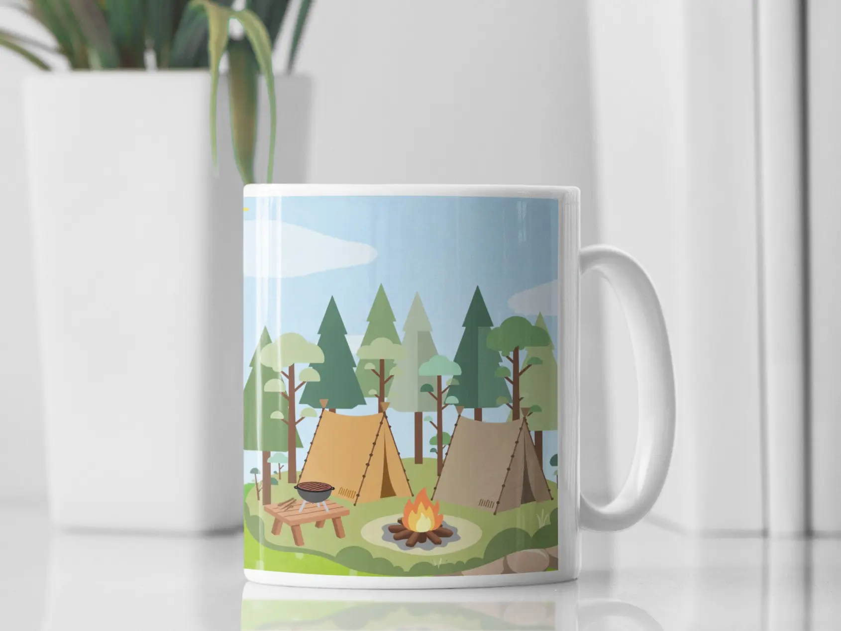 Classic 11oz Ceramic Camping Coffee Mug - Cylindrical Form with Handle, Outdoor Campfire Ceramic Body Cup, Camper Gift