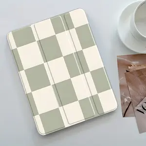 for iPad Mini/Air/Pro Case with Auto Wake/Sleep Protective Cover, Sage Green Cream Checkerboard Tablet Case Compatible for iPad 10th/11th/9th/4th/8/7/6/5th Gen, Pencil Holder & Minimalist Cover, Auto Wake/Sleep (Birthday/Holiday Gift for Women & Men)