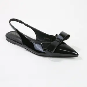 Berness Women's Cinnamon Point Toe Slingback Flats with Oversize Bow Black 8.5