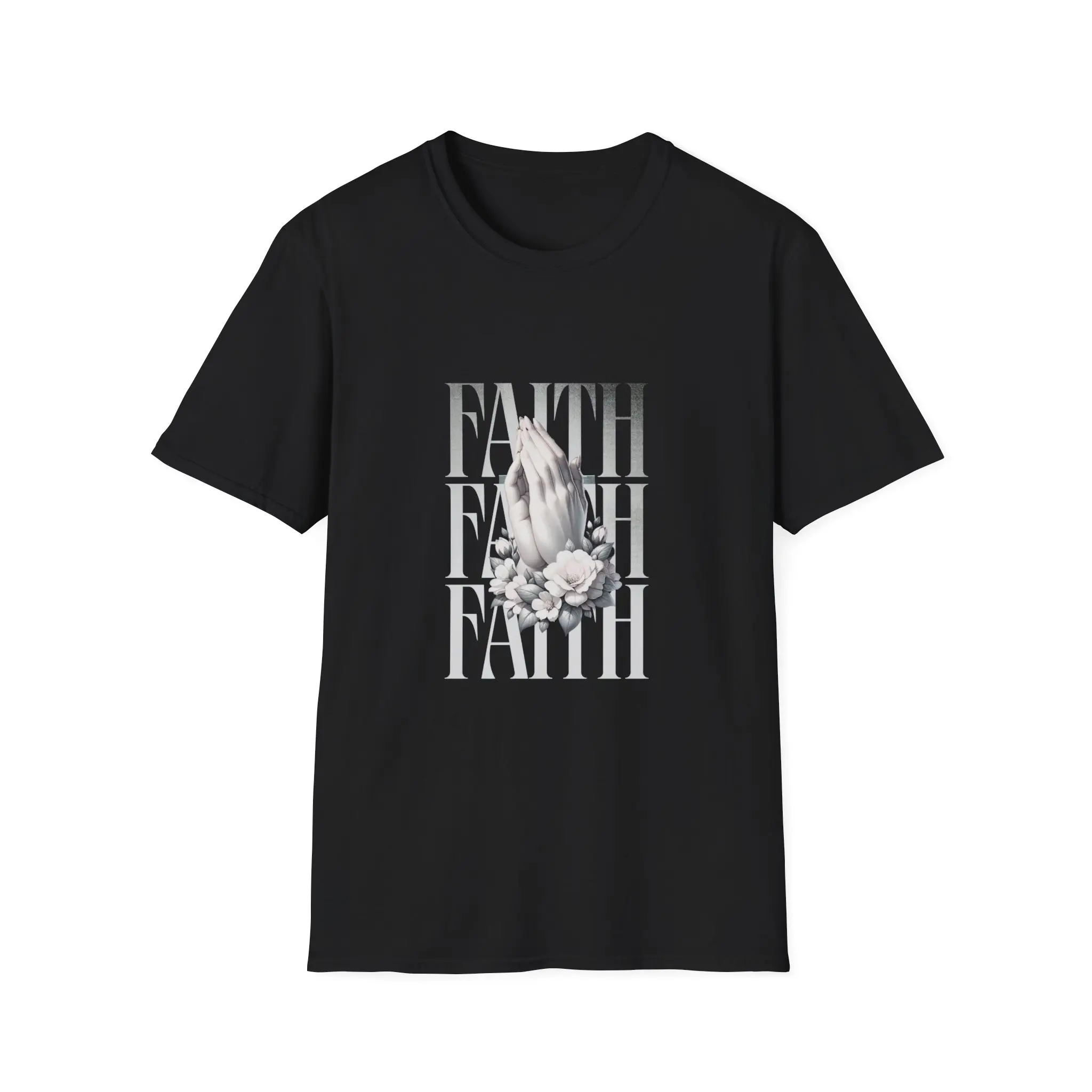 Faith Praying Hands T-Shirt — Religious Christian Tee with Floral Accent