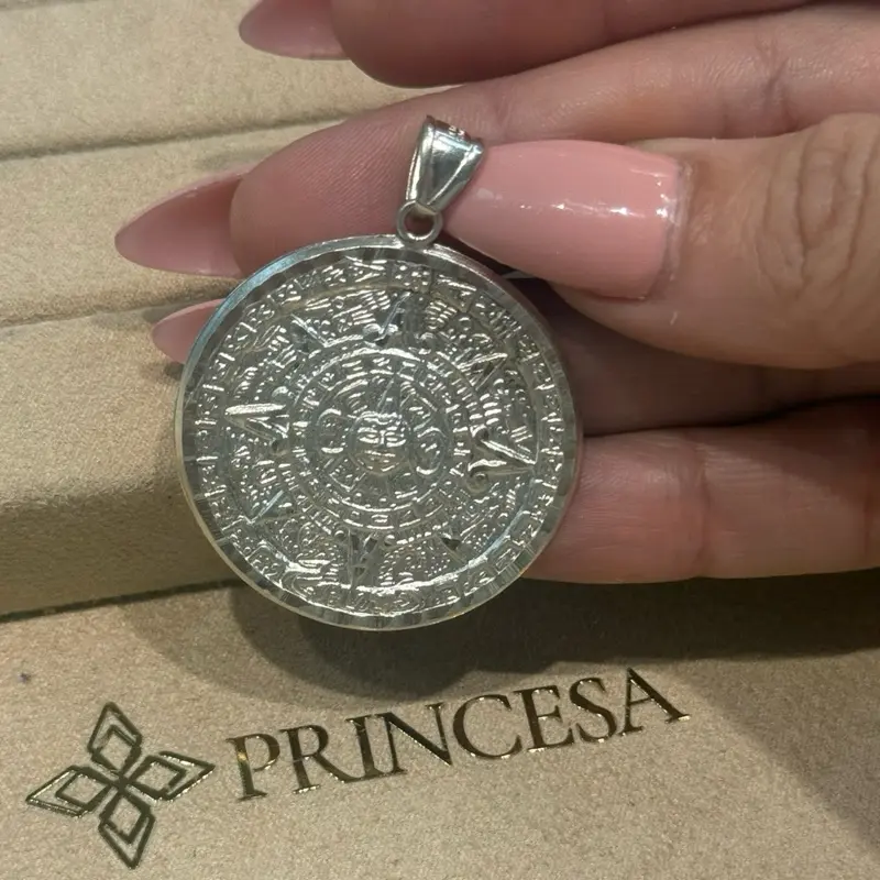 Silver Plata Aztec Calendar Calendario Azteca Pendant Dije