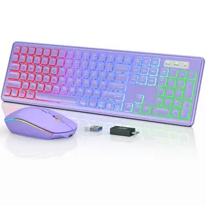 Wireless Keyboard and Mouse Combo - RGB Backlit, Rechargeable & Light Up Letters, Full-Size, Ergonomic Tilt Angle, Sleep Mode, 2.4GHz Quiet Keyboard Mouse for Mac, Windows, Laptop, PC